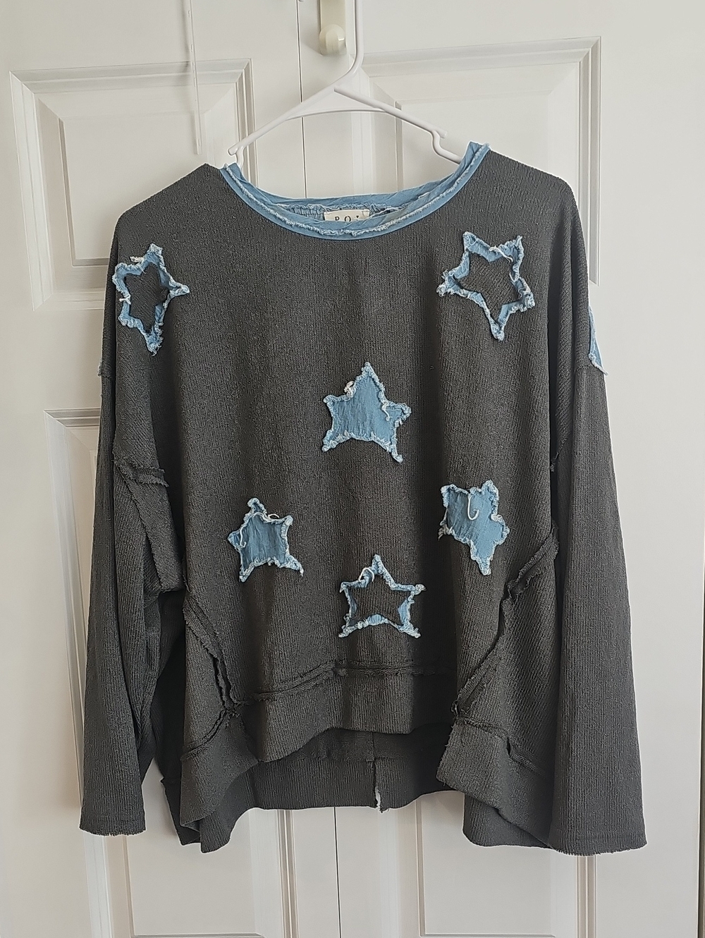 POL Light Blue Denim-Trim Pullover
